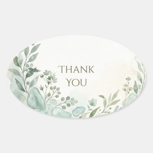 Green Eucalyptus Botanical Thank You Oval Sticker