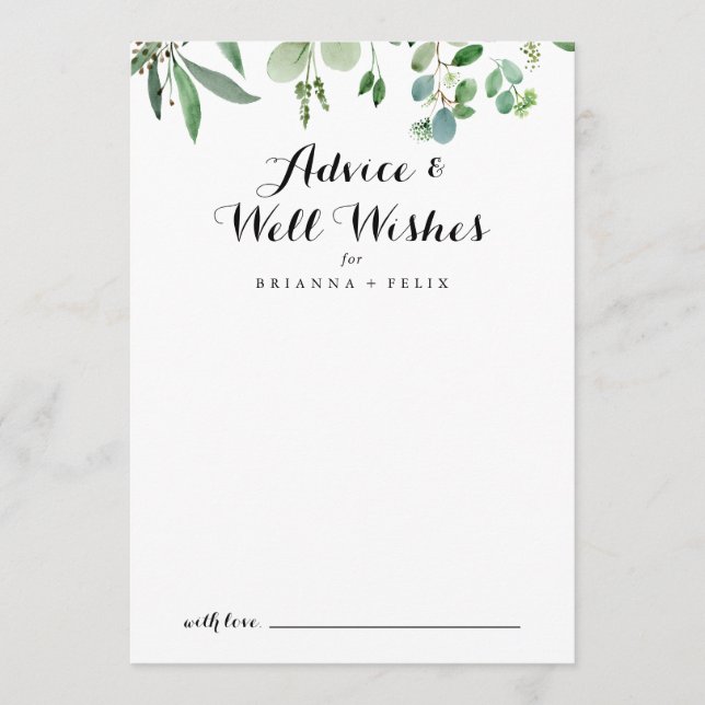 Green Eucalyptus Botanical Wedding Well Wishes Advice Card (Front)