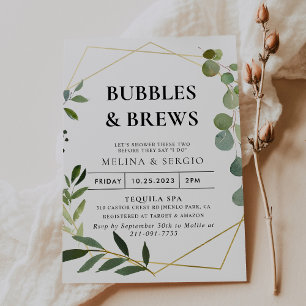 Green Eucalyptus Bubbles & Brews Bridal shower  Invitation