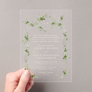 Green Eucalyptus Cream Wreath Monogram Wedding Acrylic Invitations