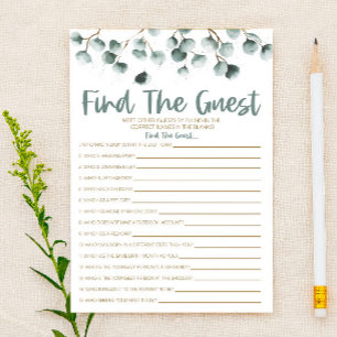 Green Eucalyptus Find The Guest Baby Shower Game Stationery