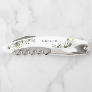 Green Eucalyptus Floral Bridal Shower Corkscrew