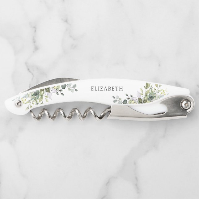 Green Eucalyptus Floral Bridal Shower  Corkscrew (Back)
