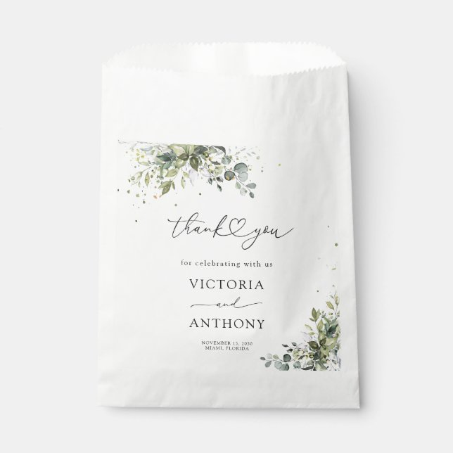 Green Eucalyptus Floral Bridal Shower Favour Bags (Front)