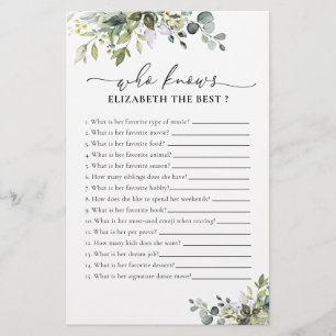 Green Eucalyptus Floral Bridal Shower Game