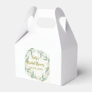 Green eucalyptus floral bridal shower name date go favour box