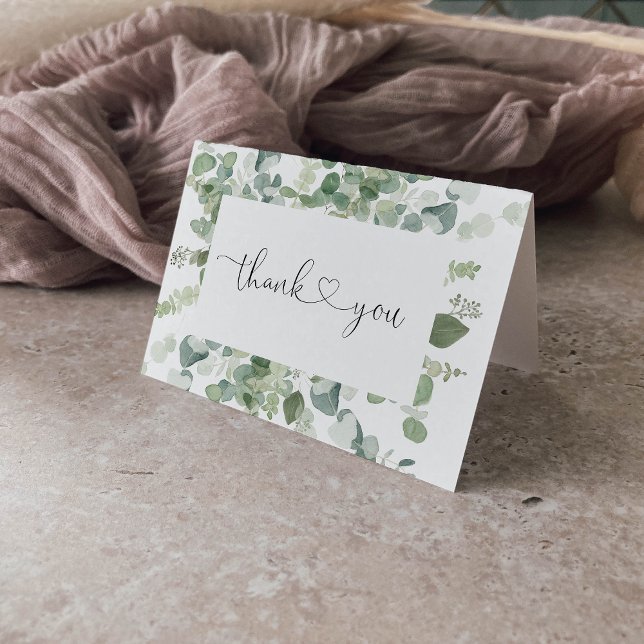 Green Eucalyptus Folded Wedding Thank You Card (Creator Uploaded)
