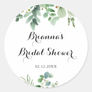 Green Eucalyptus Foliage Bridal Shower Favour Classic Round Sticker