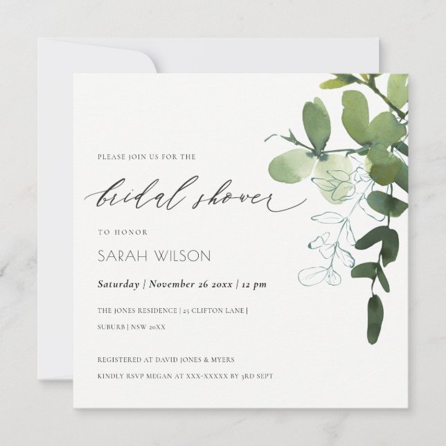 Green Eucalyptus Foliage Bridal Shower Invite (Front)