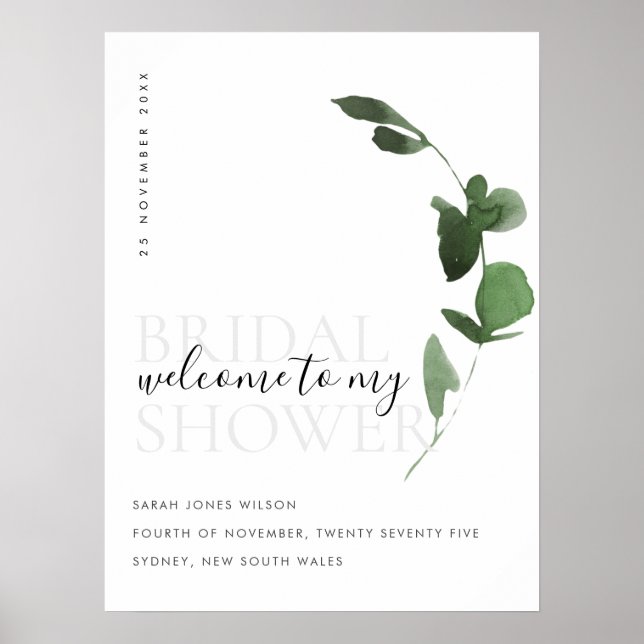 Green Eucalyptus Foliage Bridal Shower Welcome Poster (Front)