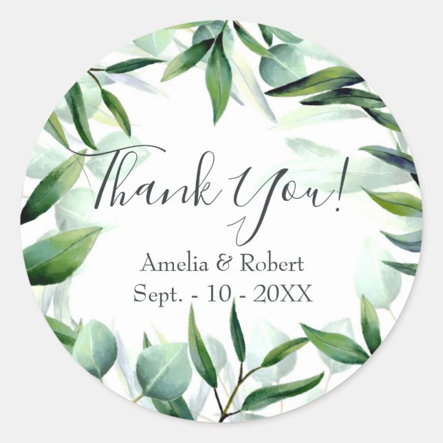 Green Eucalyptus Foliage Classic Round Sticker (Front)