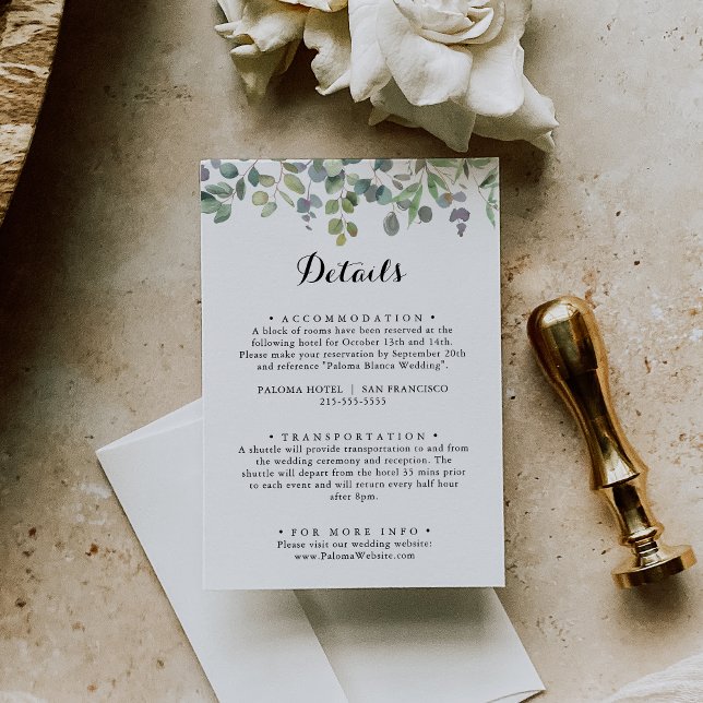 Green Eucalyptus Foliage Delight Wedding Details Enclosure Card (Creator Uploaded)