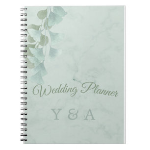 Green Eucalyptus Foliage Modern Marble Wedding Notebook