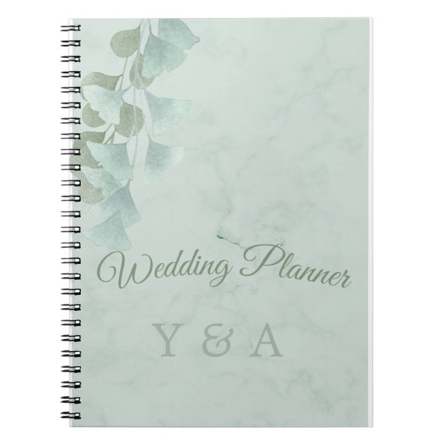 Green Eucalyptus Foliage Modern Marble Wedding Notebook (Front)