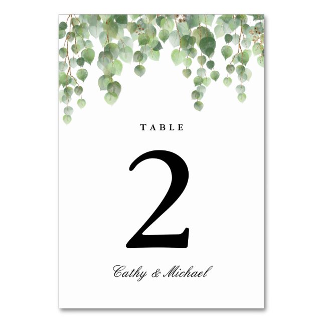 Green Eucalyptus Foliage Personalised Table Number (Front)