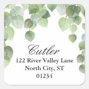 Green Eucalyptus Foliage Return Address Square Sticker