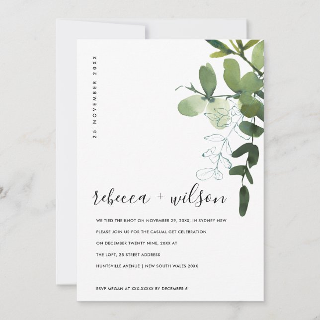 GREEN EUCALYPTUS FOLIAGE WE TIED THE KNOT INVITE (Front)