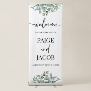Green Eucalyptus Garden Botanical Wedding Welcome Retractable Banner