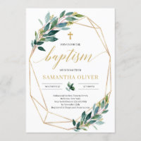 Green eucalyptus gold geometric frame baptism