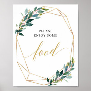 Green eucalyptus gold geometric frame food sign