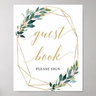 Green eucalyptus gold geometric gust book sign