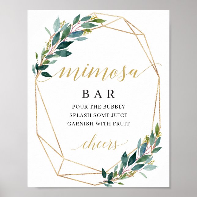 Green eucalyptus gold geometric mimosa bar sign (Front)