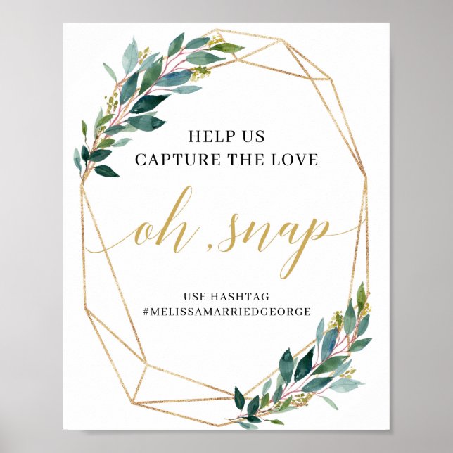 Green eucalyptus gold oh snap boho wedding sign (Front)