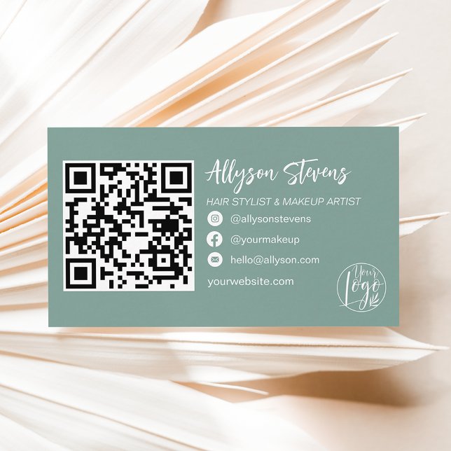 Green eucalyptus hair makeup photo logo qr code business card (Creator Uploaded)