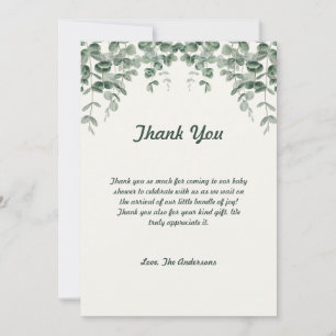 Green Eucalyptus Leaves Baby Shower Thank You Card
