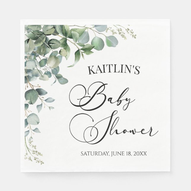 Green Eucalyptus Leaves Botanical Baby Shower Napkin (Front)
