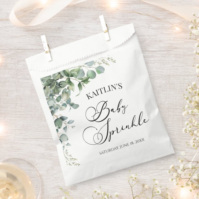 Green Eucalyptus Leaves Botanical Baby Sprinkle Favour Bags (Clipped)
