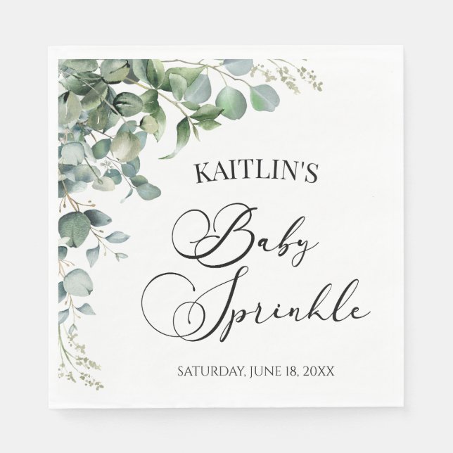 Green Eucalyptus Leaves Botanical Baby Sprinkle Napkin (Front)