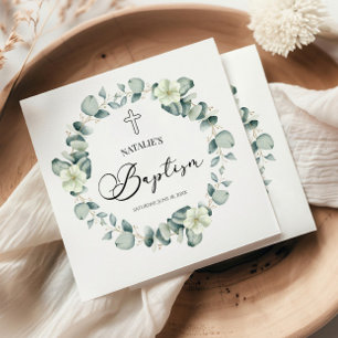 Green Eucalyptus Leaves Botanical Baptism Napkin