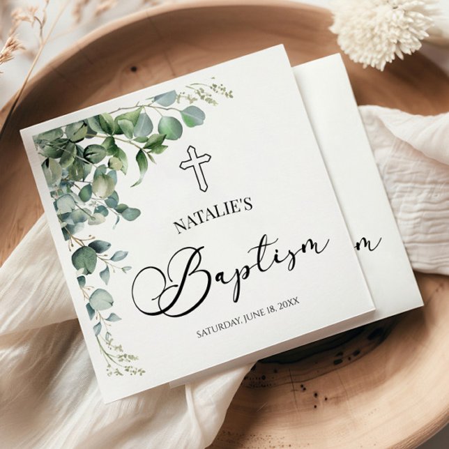 Green Eucalyptus Leaves Botanical Baptism Napkin (Creator Uploaded)