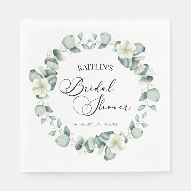 Green Eucalyptus Leaves Botanical Bridal Shower Napkin (Front)