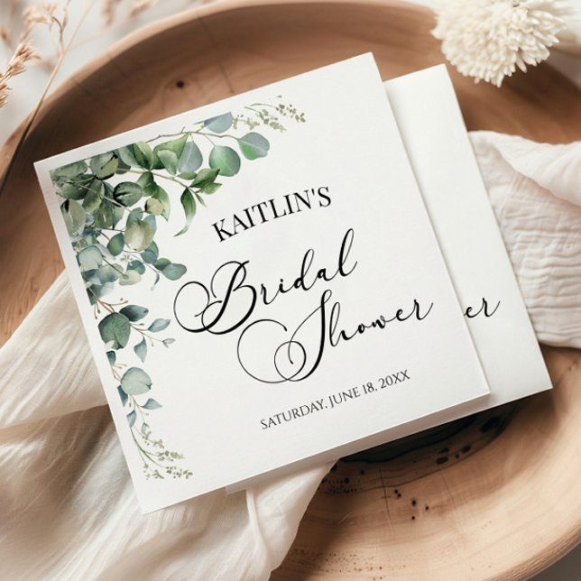 Green Eucalyptus Leaves Botanical Bridal Shower Napkin (Creator Uploaded)