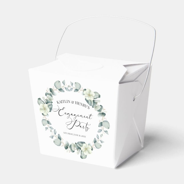 Green Eucalyptus Leaves Botanical Engagement Party Favour Box (Front Side)