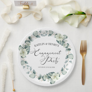 Green Eucalyptus Leaves Botanical Engagement Party Paper Plate