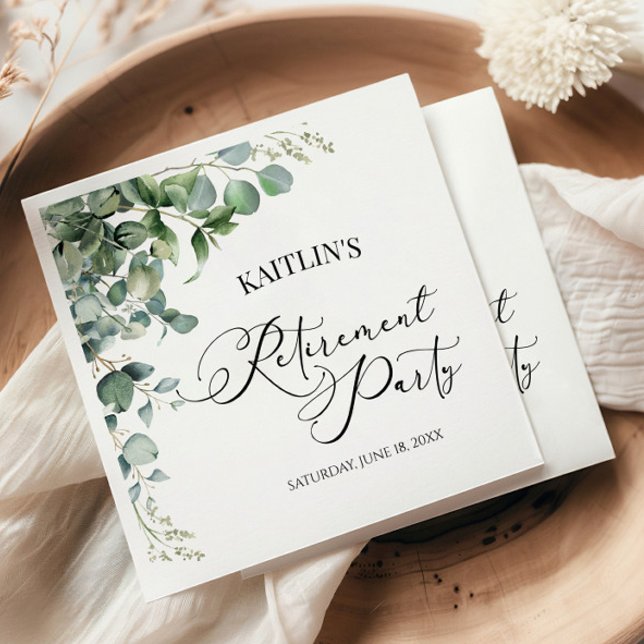 Green Eucalyptus Leaves Botanical Retirement Party Napkin (Creator Uploaded)