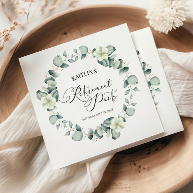 Green Eucalyptus Leaves Botanical Retirement Party Napkin (Creator Uploaded)