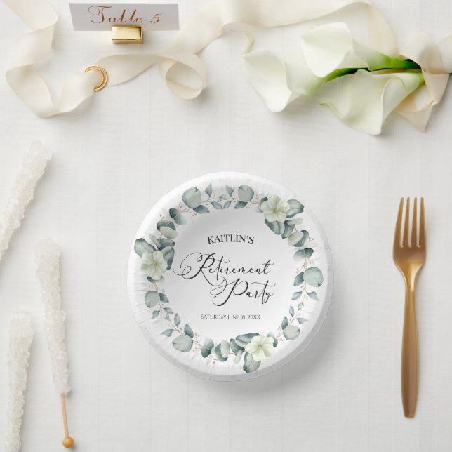 Green Eucalyptus Leaves Botanical Retirement Party Paper Plate (Wedding)