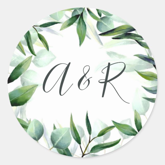 Green Eucalyptus Leaves Classic Round Sticker (Front)