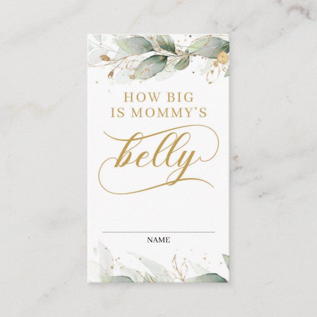 Green eucalyptus leaves gold mummy belly card (Front)