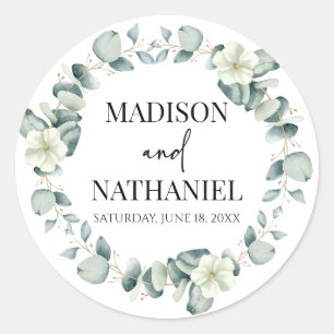 Green Eucalyptus Leaves Greenery Botanical Wedding Classic Round Sticker