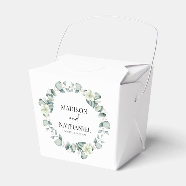 Green Eucalyptus Leaves Greenery Botanical Wedding Favour Box (Front Side)