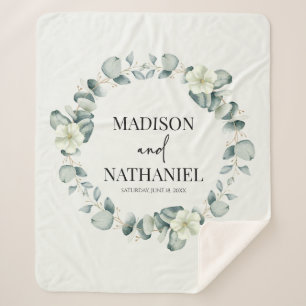 Green Eucalyptus Leaves Greenery Botanical Wedding Sherpa Blanket