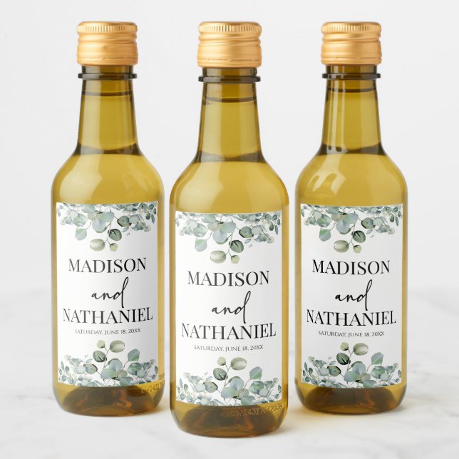 Green Eucalyptus Leaves Greenery Botanical Wedding Wine Label (Bottles)