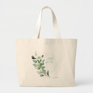 Green Eucalyptus Leaves Large Tote Bag