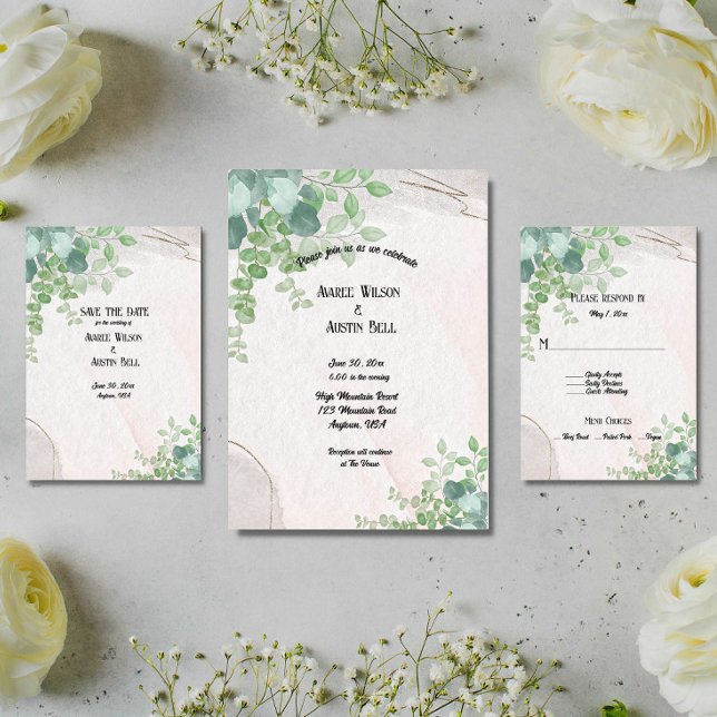 Green Eucalyptus Leaves on Grey Invitation (Creator Uploaded)