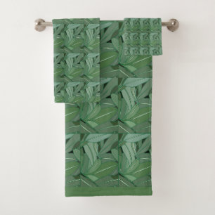 Green Eucalyptus Leaves Pattern Bath Towel Set